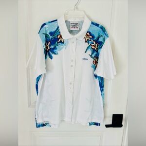 Vintage 80’s Adidas Women’s Sz M Tropical Floral S/S Button Up Polo Shirt EUC